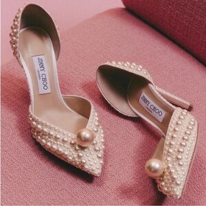 New JIMMY CHOO Sabine 85 faux pearl-embellished satin pumps 38 $1,895